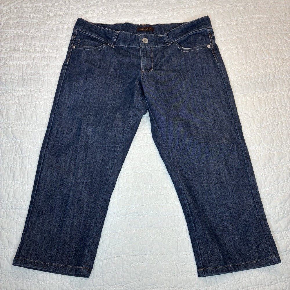 Lee One True Fit Capri Jeans Women 14M Dark Wash Cropped Denim Casual Pants